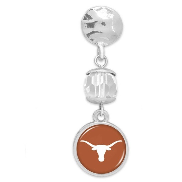 Canvas Officially Licensed Hammered Silver Beaded Texas Longhorn Drop Earrings - Picture 2 of 2